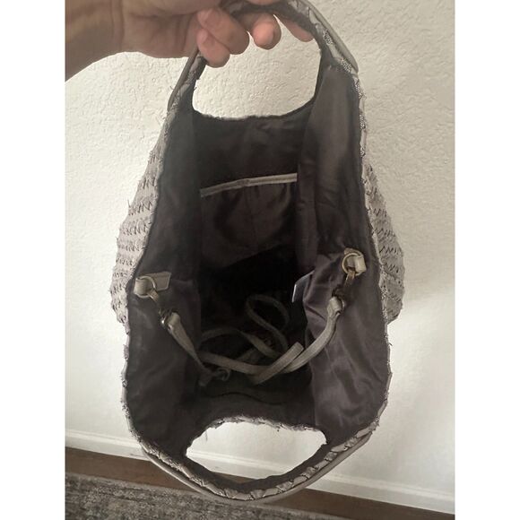 Anthropologie Grey Faux Leather Wool Woven Large Slouchy Hobo Satchel Bag - Picture 6 of 12